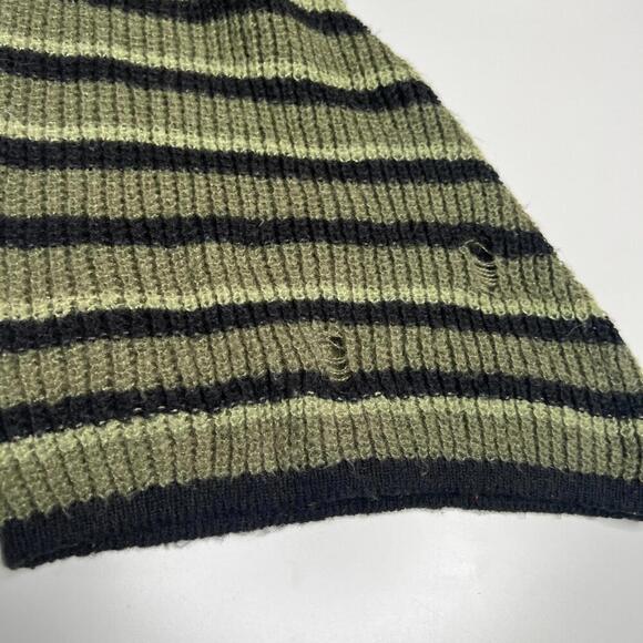 Y2K Grunge Distressed Cropped Sweater Green Black Striped Bell Sleeve Romwe M - Picture 9 of 9